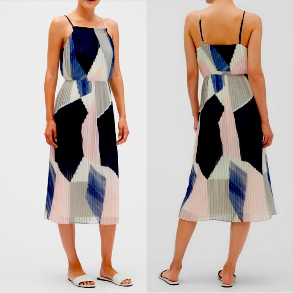 Banana Republic Colorblock Geometric Print Pleated Midi Dress